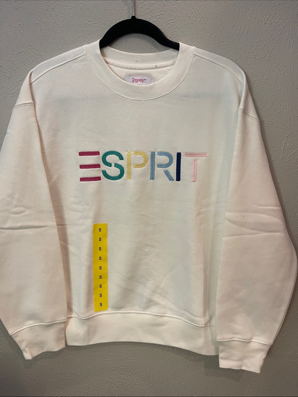Esprit Cream Crewneck with Multicolor Logo. Women’s Size Small.